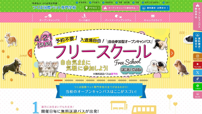 Website of Tsukuba International Pet College